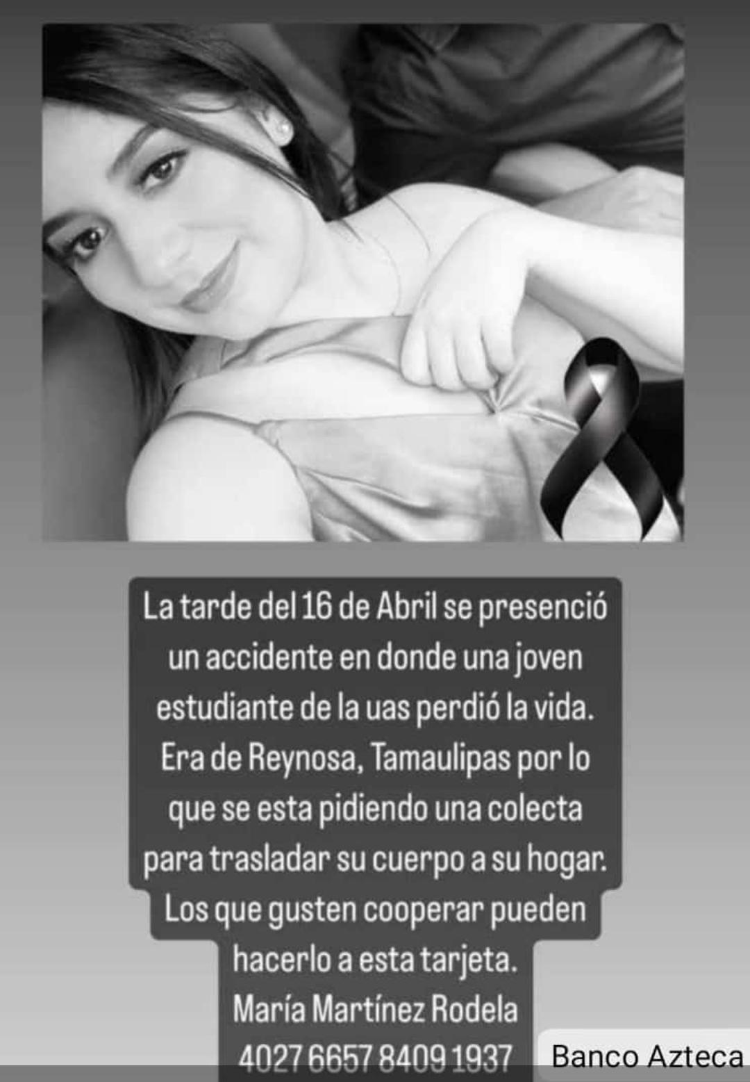 $!Familia de joven atropellada en Mazatlán pide apoyo para trasladar su cuerpo a Reynosa
