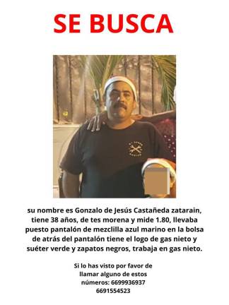 Familiares reportan la desaparición de Gonzalo de Jesús en Mazatlán.