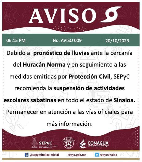$!Suspende SEPyC actividades sabatinas en escuelas de Sinaloa