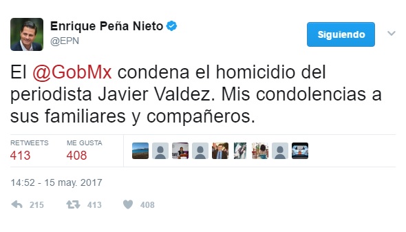 ‘Indignante’ el asesinato de Javier Valdez: Peña Nieto; ‘Me da tristeza [...] nada se esclarece’: AMLO