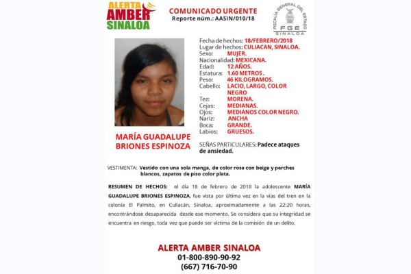 Exigen a Fiscalía de Sinaloa implementar protocolo de búsqueda de niña desaparecida