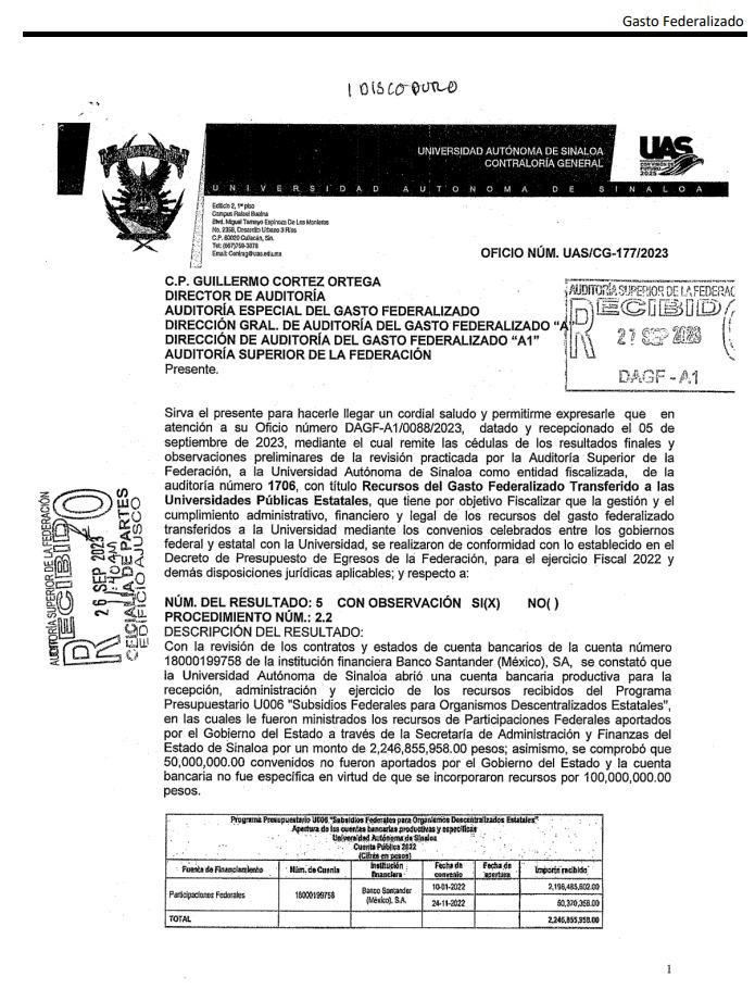 $!Auditoría de la Federación detecta a la UAS compras fraccionadas y daño por $128 millones