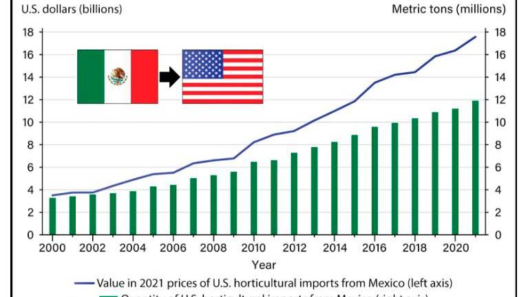 La concentración de las exportaciones hortofrutícolas de México en el mercado estadounidense.
