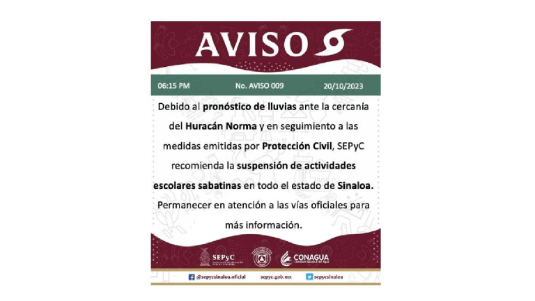 Suspende SEPyC actividades sabatinas en escuelas de Sinaloa