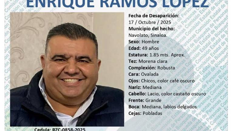 Enrique Ramos desapareció en Navolato desde el 17 de octubre. Enrique Ramos desapareció en Navolato desde el 17 de octubre.