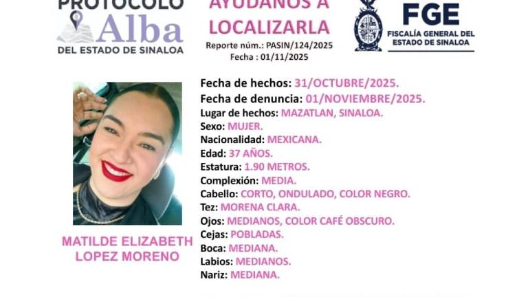 Matilde Elizabeth desapareció el pasado viernes 31 de noviembre en un domicilio en la colonia Mazatlán II. Matilde Elizabeth desapareció el pasado viernes 31 de noviembre en un domicilio en la colonia Mazatlán II.