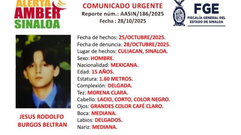 Jesús Rodolfo de 15 años desapareció en Culiacán desde el sábado 25 de octubre. Jesús Rodolfo de 15 años desapareció en Culiacán desde el sábado 25 de octubre.