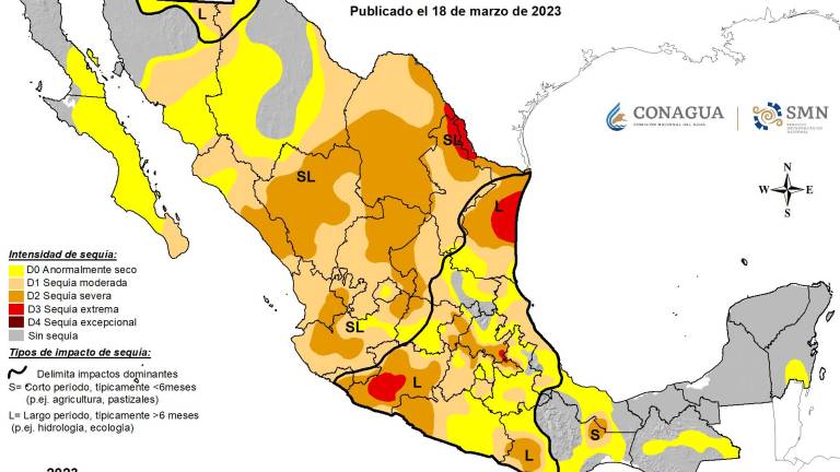 El Monitor de Sequía de la Conagua reporta que los 18 municipios de Sinaloa presentan sequía.