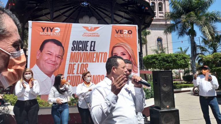 El candidato a la Alcaldía por Movimiento Ciudadano, Hugo Enrique Moreno Guzmán, en el mitin de este viernes.