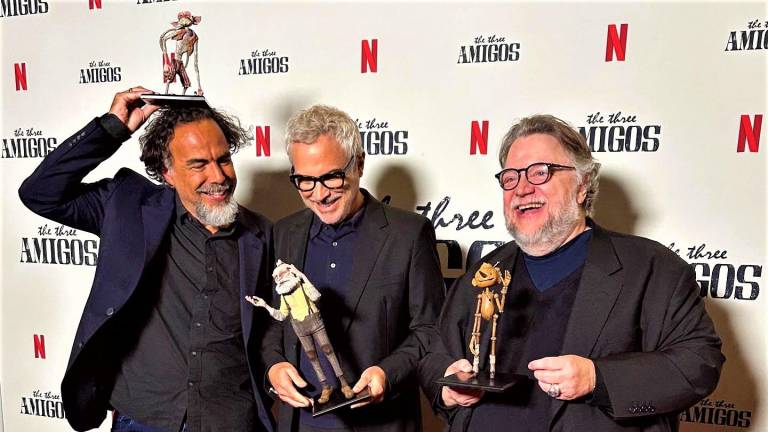 Alejandro González Iñárritu, Alfonso Cuarón y Guillermo del Toro juntos en una charla.