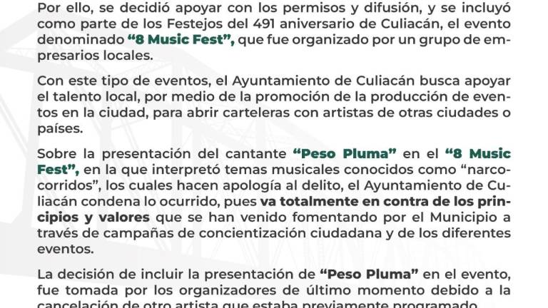 El comunicado que se ha movido en redes sociales del Ayuntamiento de Culiacán.