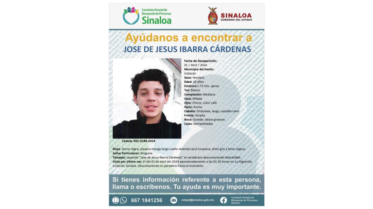 Desaparece joven de 20 años en Culiacán
