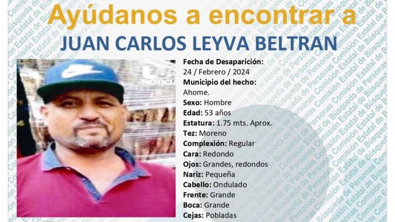 Se pide el apoyo para localizar a Juan Carlos Leyva Beltrán.