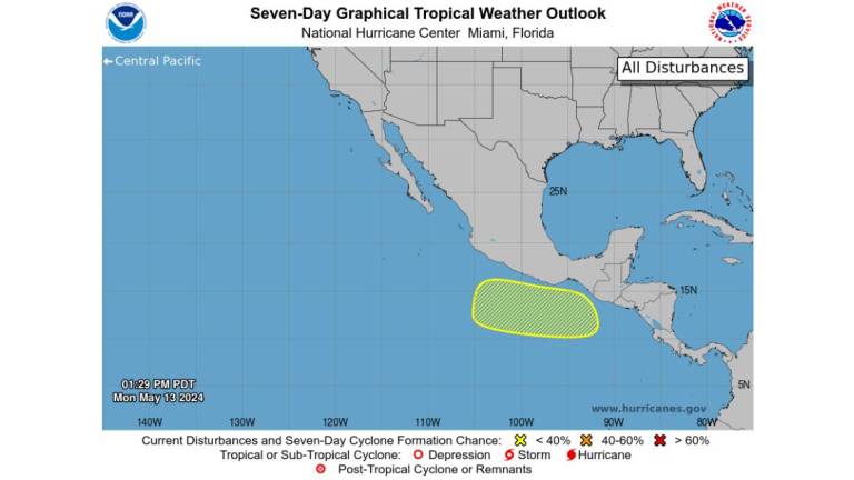 El Centro Nacional de Huracanes detecta una baja presión en el sur de México.