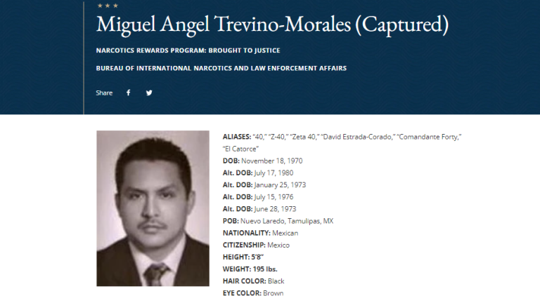 Ficha de Miguel Ángel Treviño Morales que tiene el Departamento de Estado de Estados Unidos.