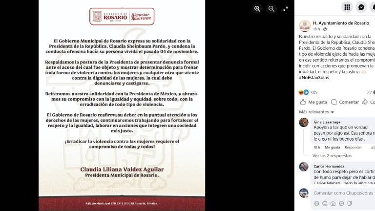 Mensaje de la Alcaldesa de Rosario contra el acoso a la Presidenta de México Claudia Sheinbaum Pardo. Mensaje de la Alcaldesa de Rosario contra el acoso a la Presidenta de México Claudia Sheinbaum Pardo.