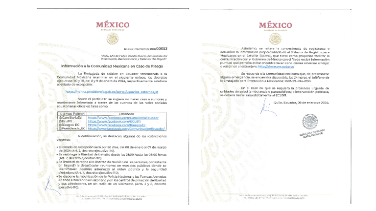 Facilita México número de emergencias en Ecuador