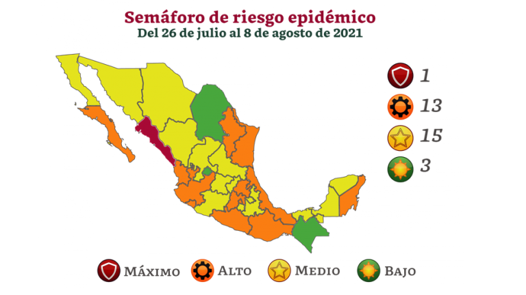 Sinaloa, el único estado en rojo en el semáforo epidemiológico del Covid