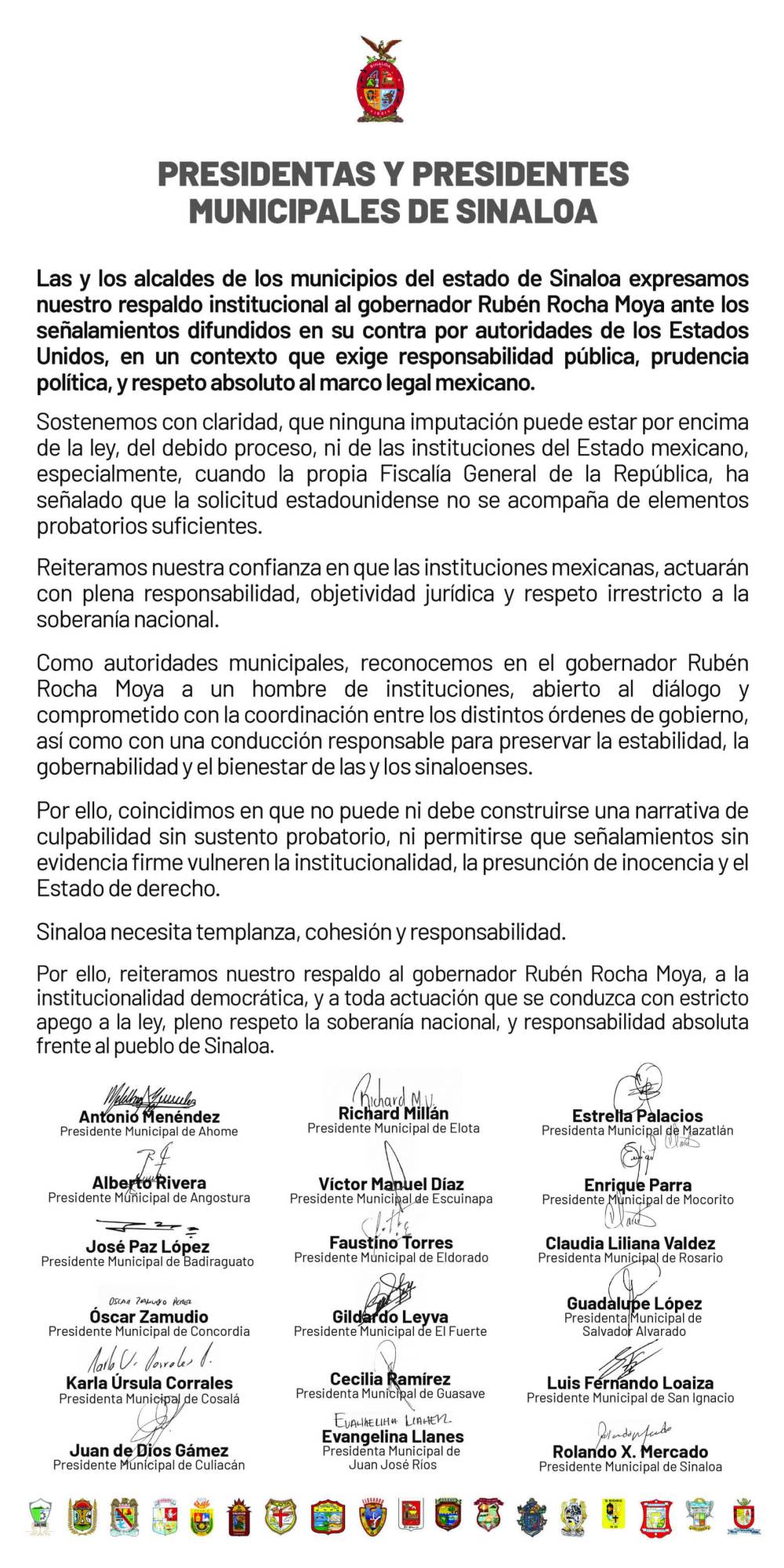 $!Alcaldes de Sinaloa expresan respaldo al Gobernador Rocha Moya