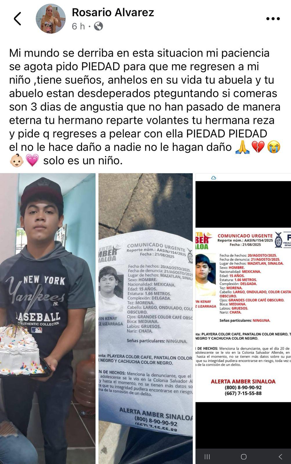 $!Edwin Kenay, de 15 años, desapareció hace 3 días en Mazatlán; familia clama su regreso