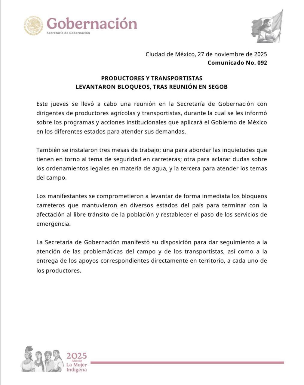 $!Productores y transportistas levantan bloqueos tras reunión con Segob