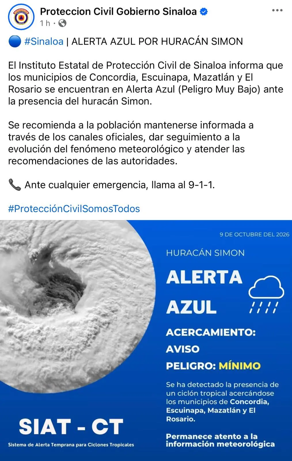 $!Huracán Simon es categoría 2; activan alerta azul en el sur de Sinaloa
