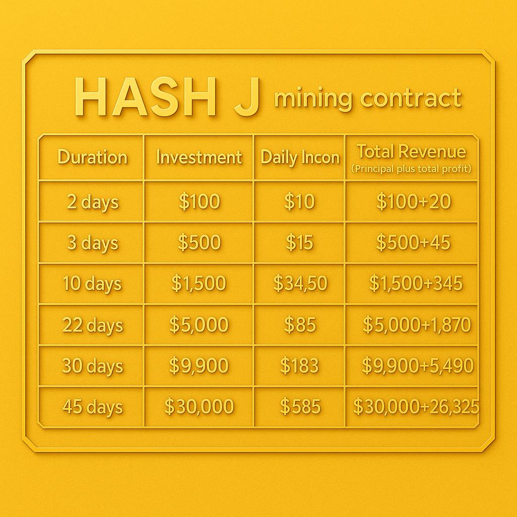$!Beneficio por tiempo limitado de Hashj Group: Ingresos diarios de 100 a 9999 USD, minería de Dogecoin, XRP y otras criptomonedas para obtener USD estables