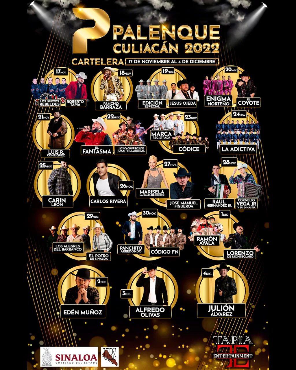 $!Estos son los artistas que cantarán en el Palenque 2022 de Culiacán