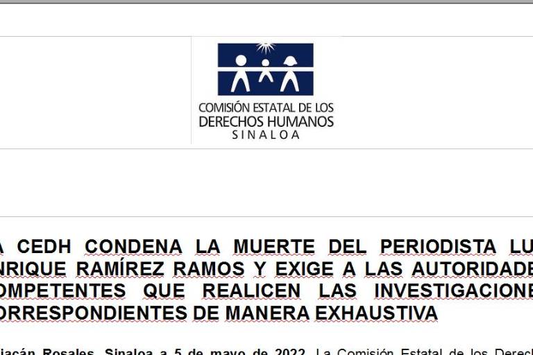 Condena CEDH muerte del periodista Luis Enrique Ramírez y exige investigación exhaustiva