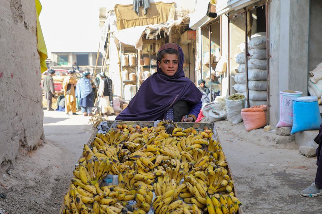 $!Un niño de 12 años, que no va a la escuela, vende plátanos en la provincia de Uruzgan, en el oeste de Afganistán.
