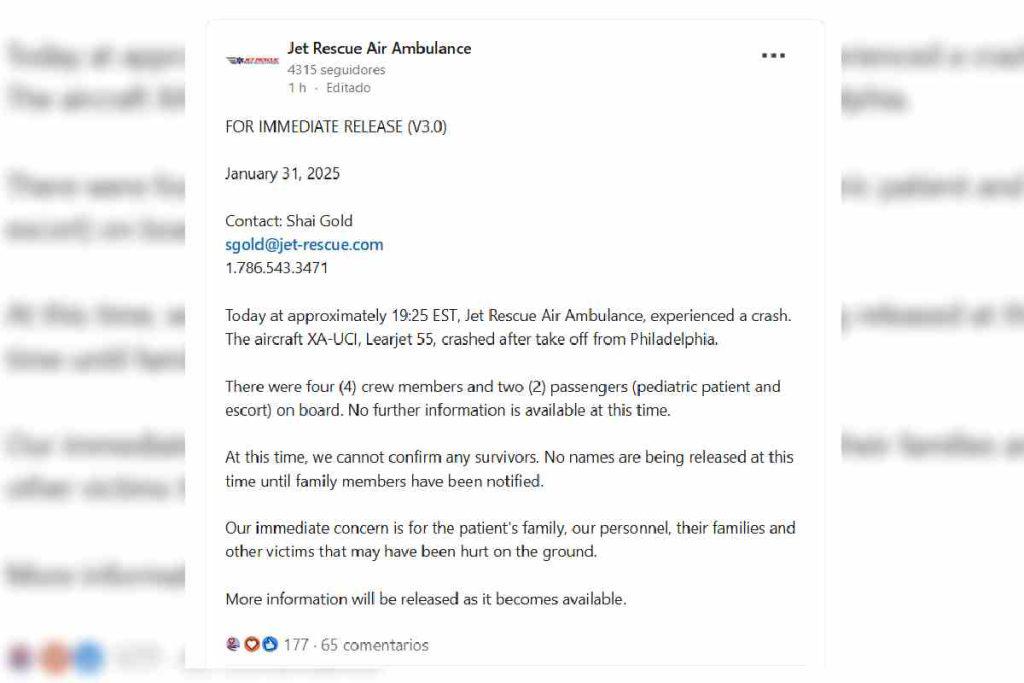 $!Se desploma ambulancia aérea en Filadelfia; iban a bordo seis mexicanos, incluída una niña de 6 años