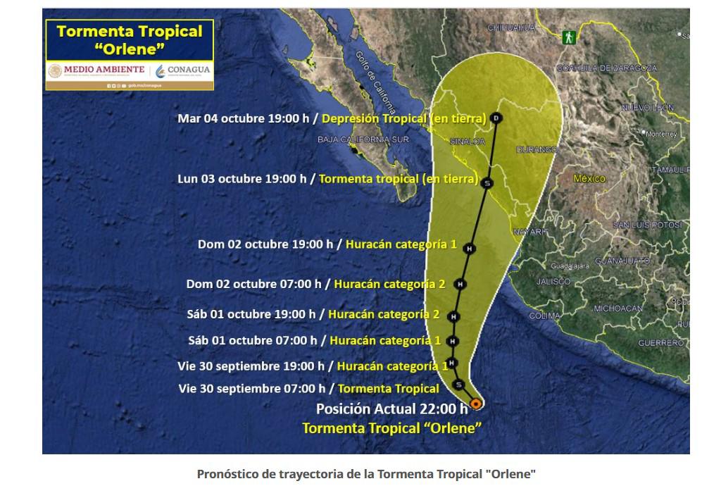 $!De seguir su trayectoria, ‘Orlene’ entraría este lunes a 60 kilómetros de Mazatlán: SMN