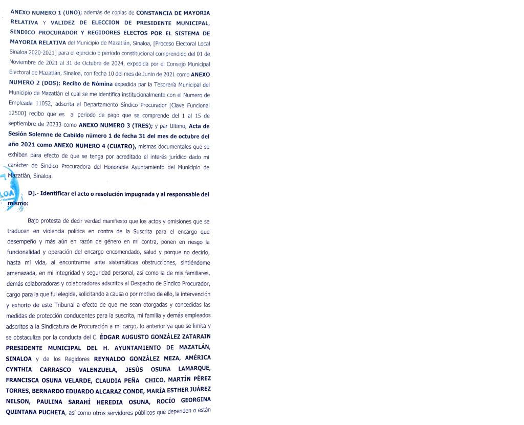 $!Síndica Procuradora de Mazatlán denuncia al Alcalde y regidores por violencia política en razón de género