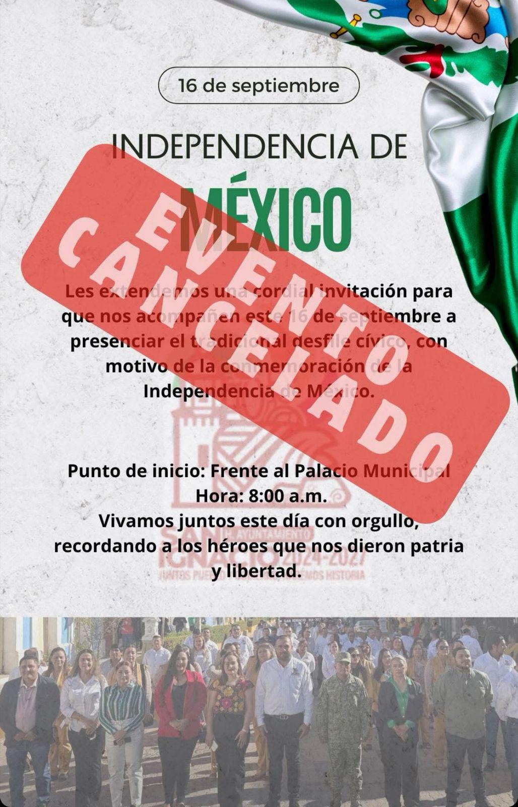 $!Por temas de seguridad, San Ignacio cancela Grito de Independencia y desfile cívico