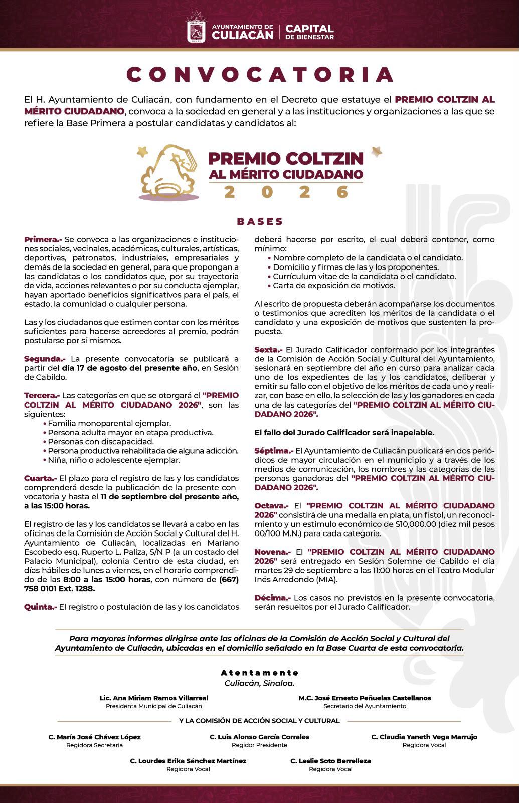 $!Abren convocatoria al Premio Coltzin al Mérito Ciudadano 2026