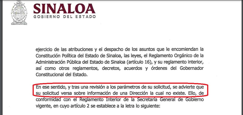 $!En el documento de respuesta, la Secretaría General de Gobierno aseguró que no existe la Dirección de Gobierno.