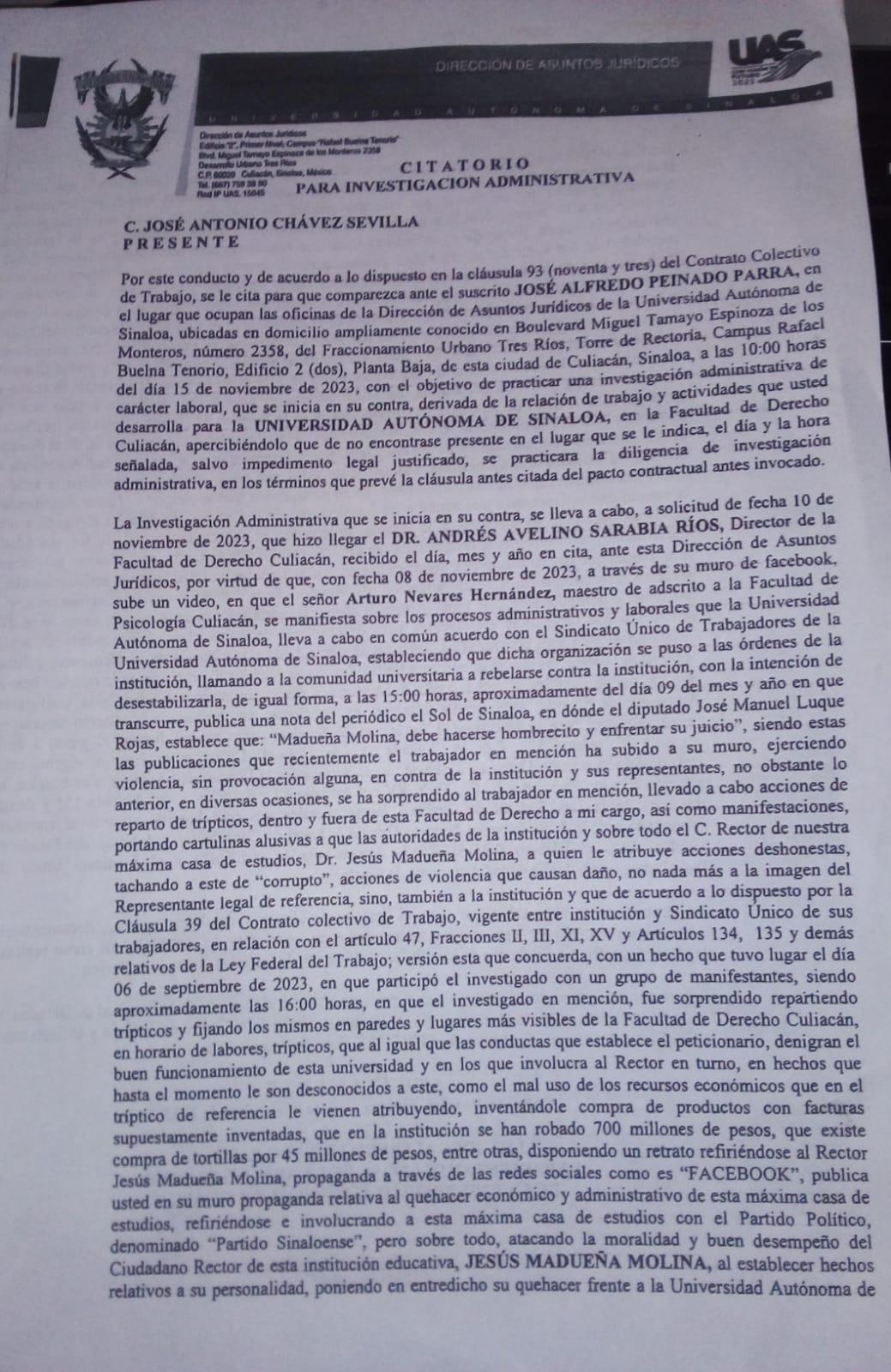 $!Acusa maestro de la UAS que funcionarios pasistas influyeron para que fuera despedido