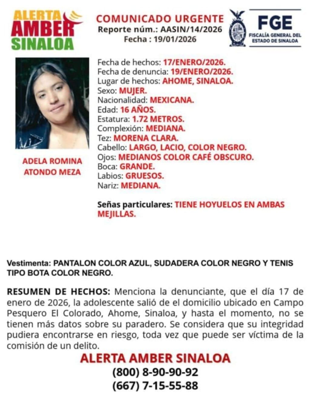 $!Buscan a Adelina Romina, de 16 años, quien salió de su casa en El Colorado, Ahome y ya no regreso