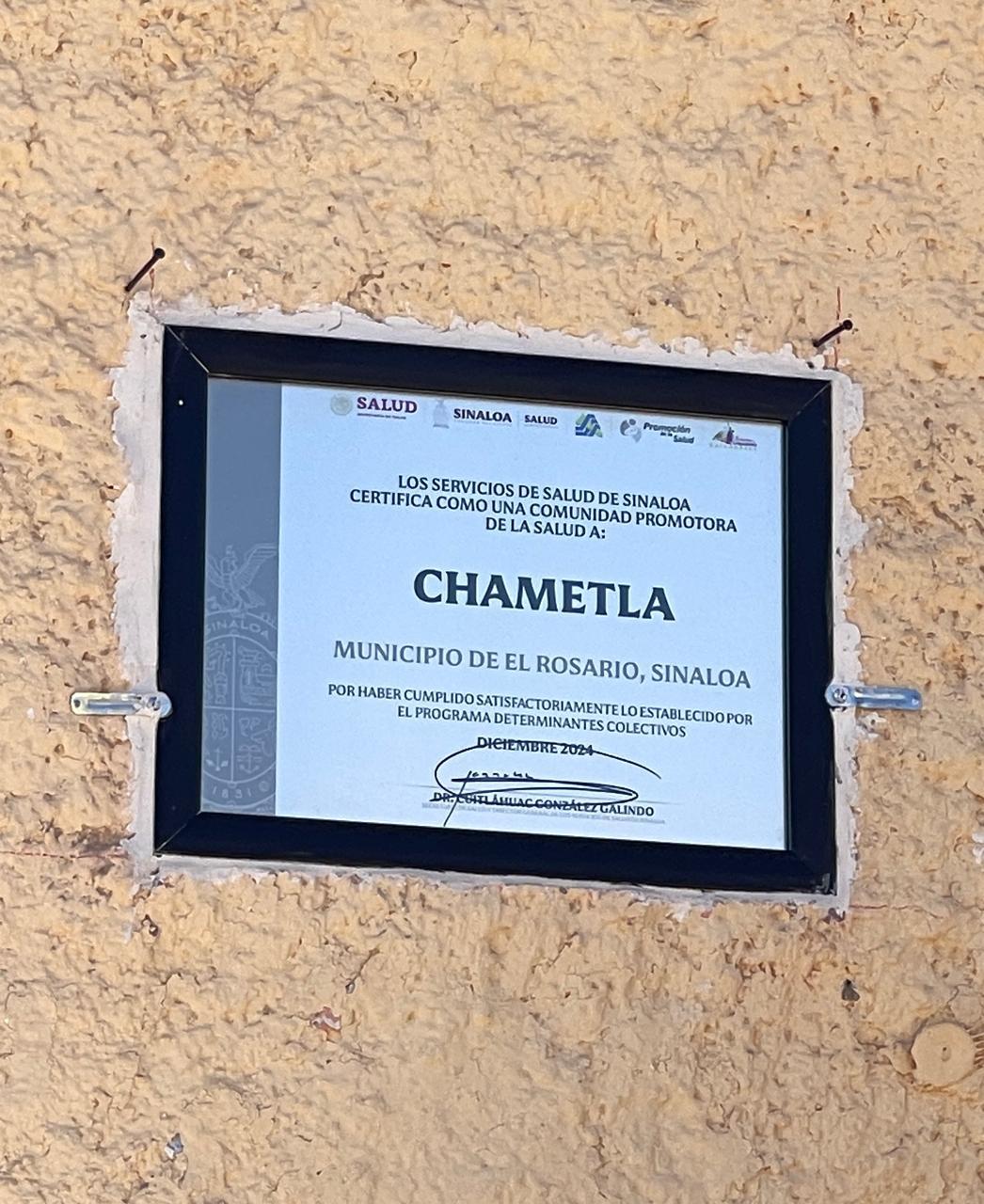 $!Chametla recibe placa que la acredita como ‘Comunidad promotora de la salud’