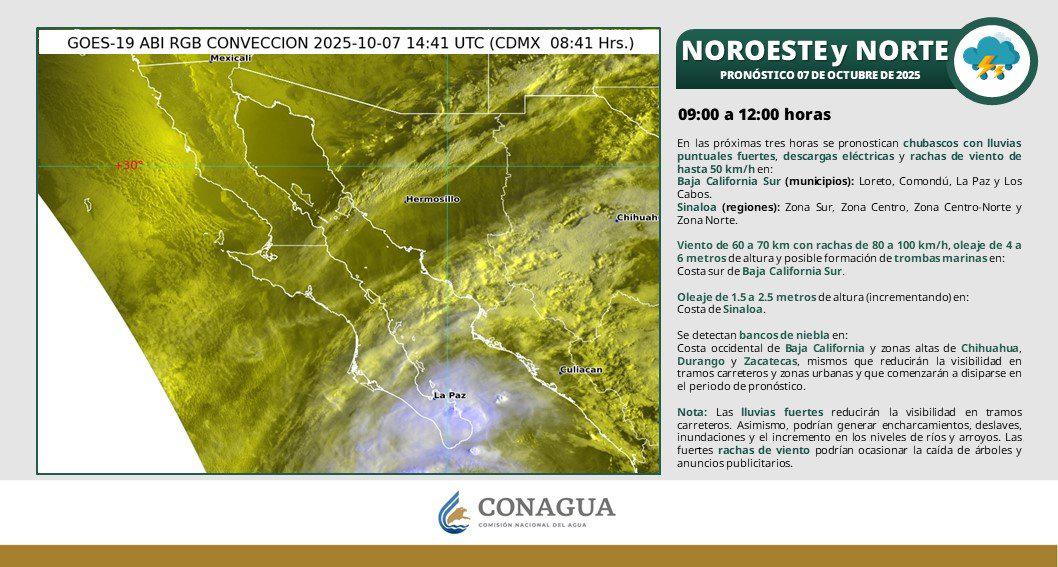 $!Prevén lluvias fuertes a puntuales intensas para Sinaloa por el huracán Priscilla