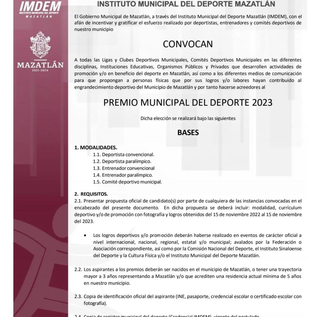 $!Lanzan convocatoria para el Premio Municipal del Deporte 2023, en Mazatlán