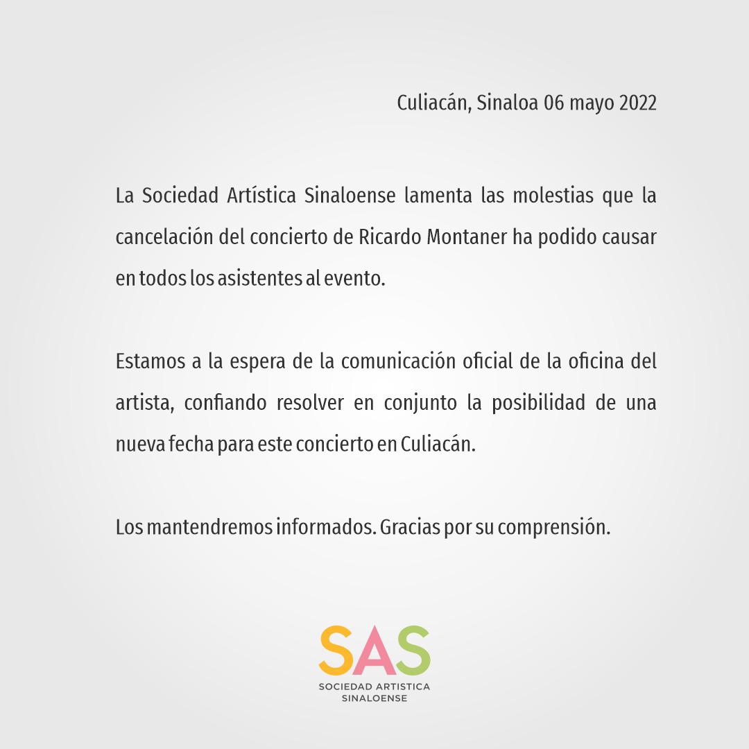 $!¿Por qué canceló Ricardo Montaner su concierto en Culiacán?