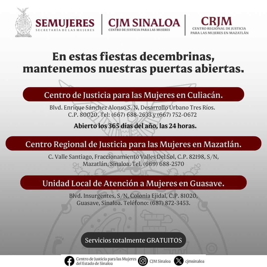 $!Centros de Justicia para las Mujeres en Sinaloa se mantendrán abiertos
