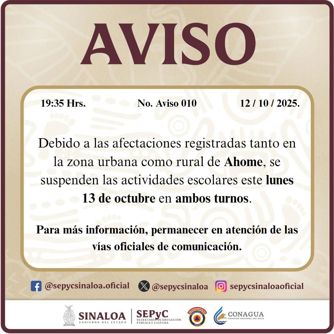 $!Suspensión de clases en Ahome este lunes 13 de octubre por afectaciones en zona urbana y rural