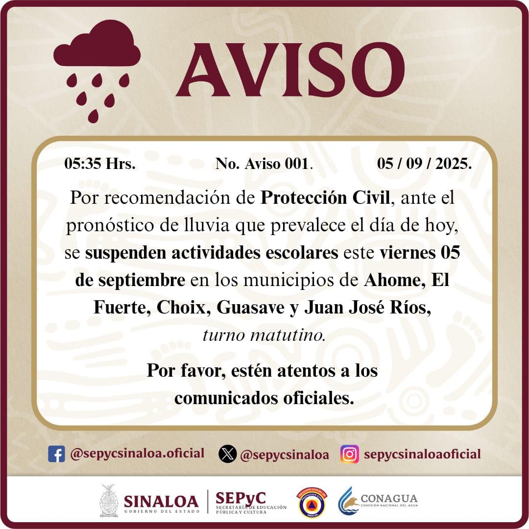 $!Suspenden clases en turno matutino en norte de Sinaloa por lluvias