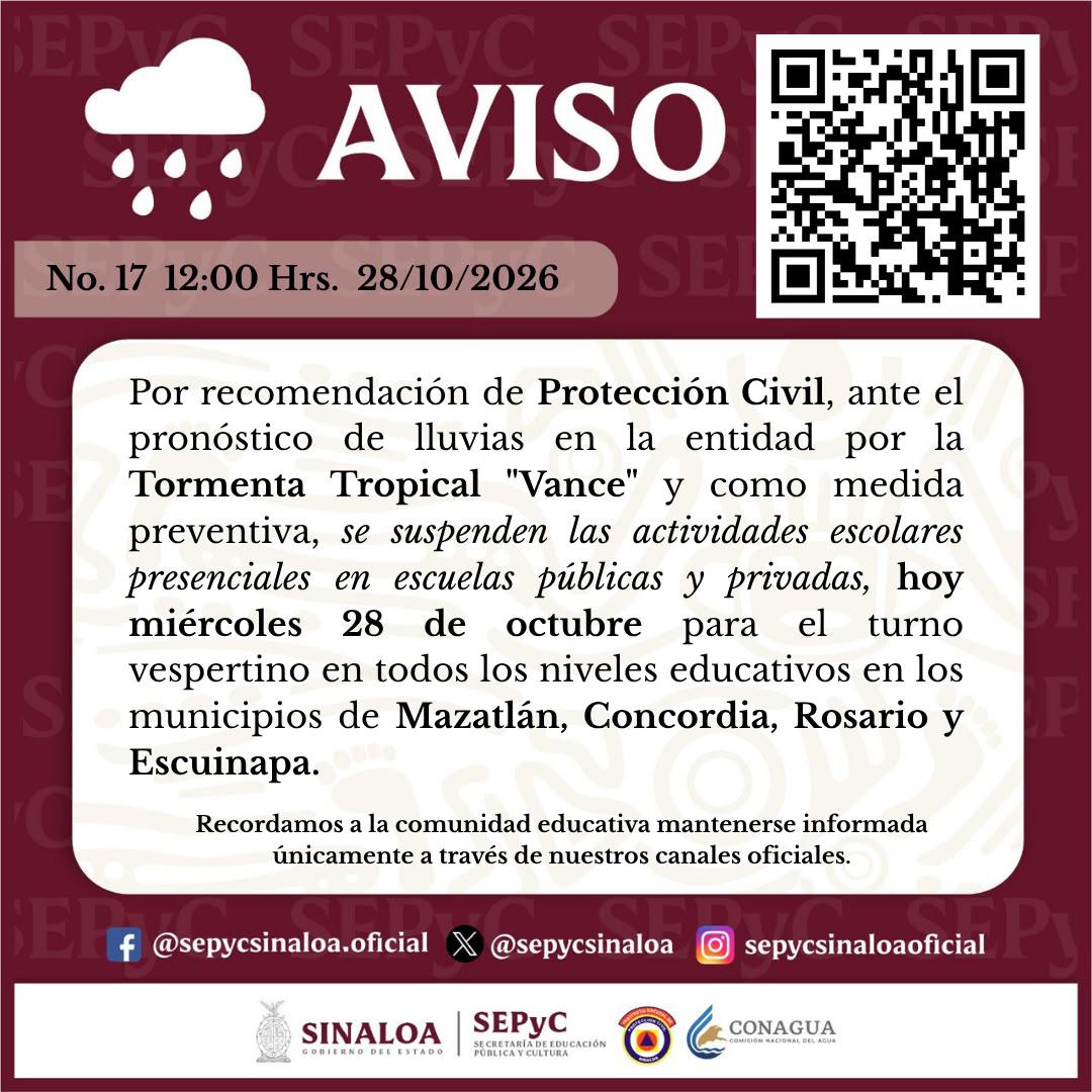 $!Suspenden clases en el turno vespertino en el sur de Sinaloa por lluvias de tormenta tropical Vance