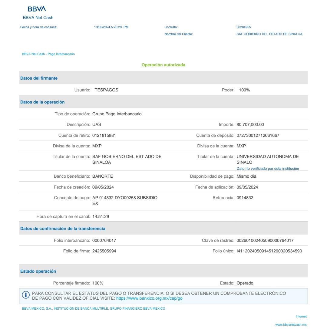 $!Entrega Gobierno de Sinaloa otros 121 millones de pesos a la UAS para que pague al SAT