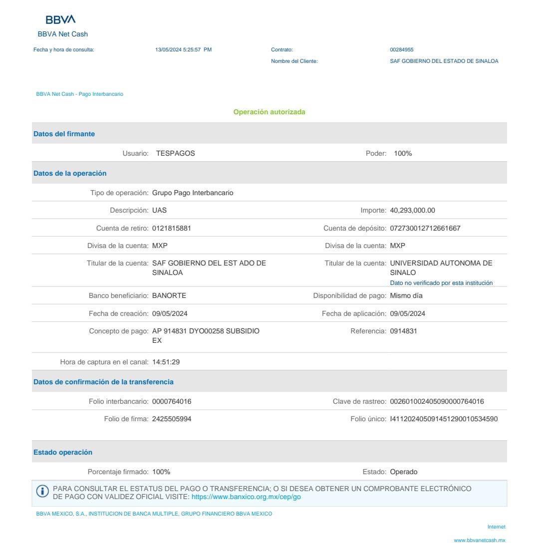 $!Entrega Gobierno de Sinaloa otros 121 millones de pesos a la UAS para que pague al SAT