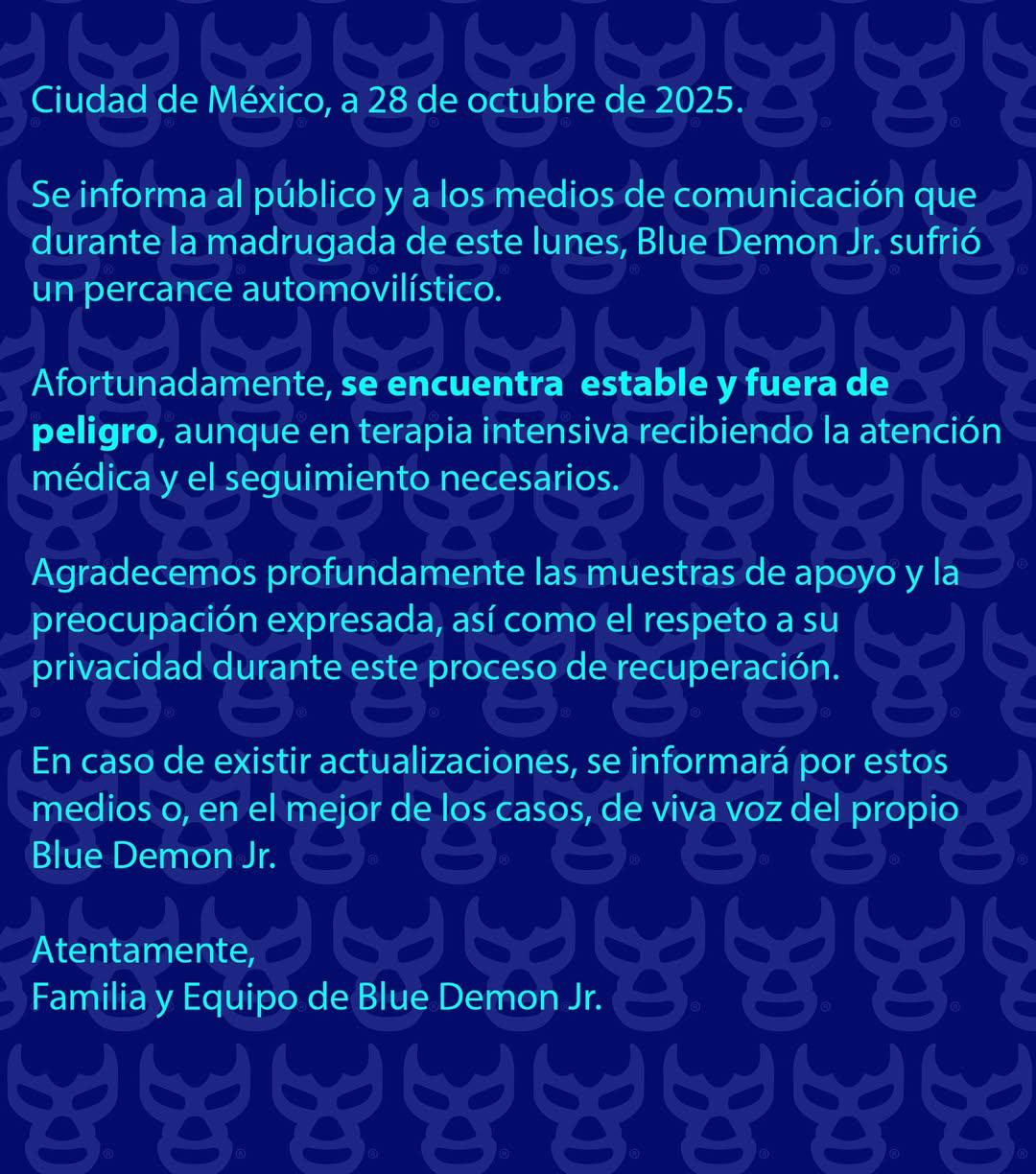 $!Blue Demon Jr. se encuentra en terapia intensiva tras sufrir un accidente automovilístico
