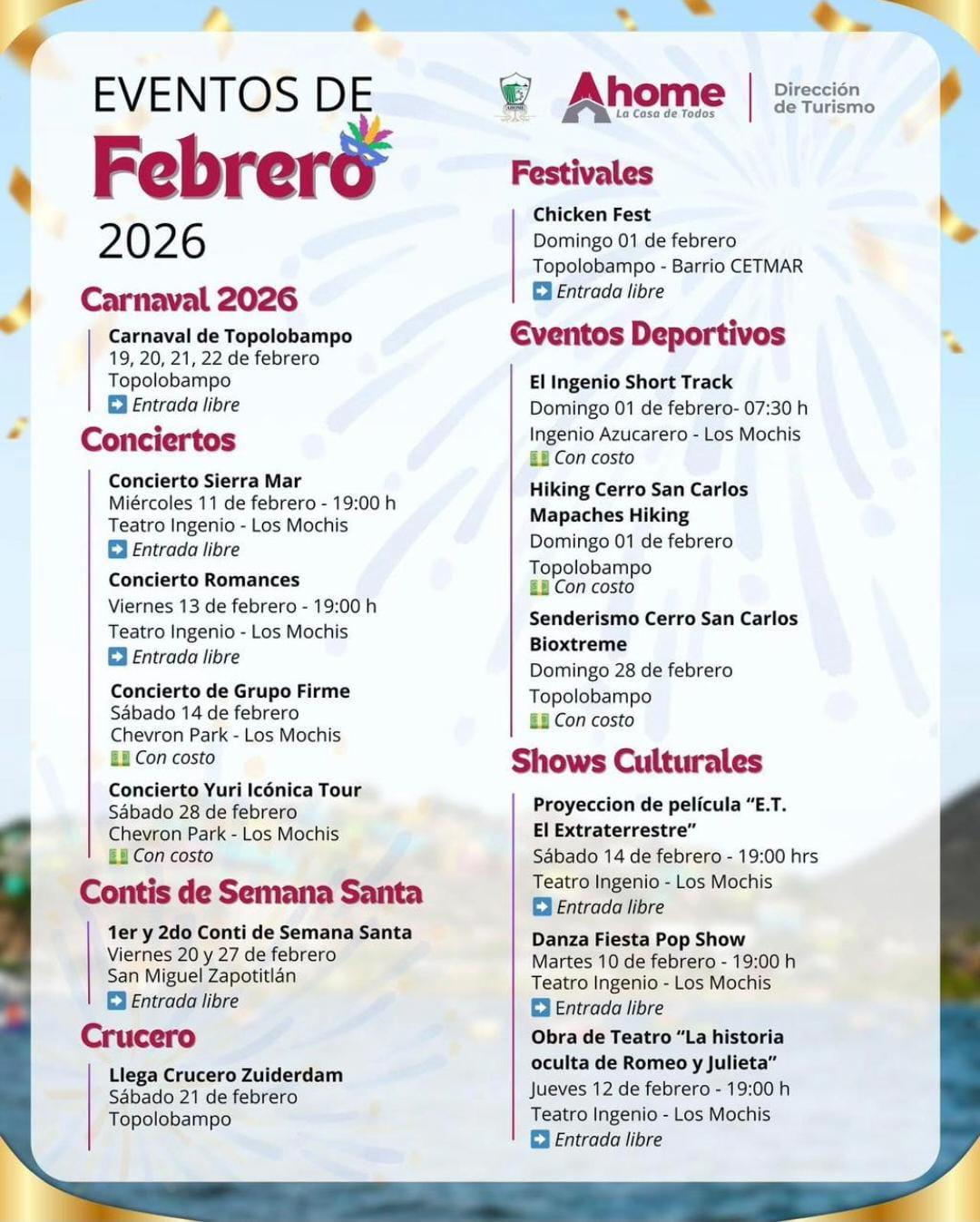 $!Ahome apuesta por un febrero de alto impacto en turismo con la llegada de cruceros, estrellas musicales y Carnaval